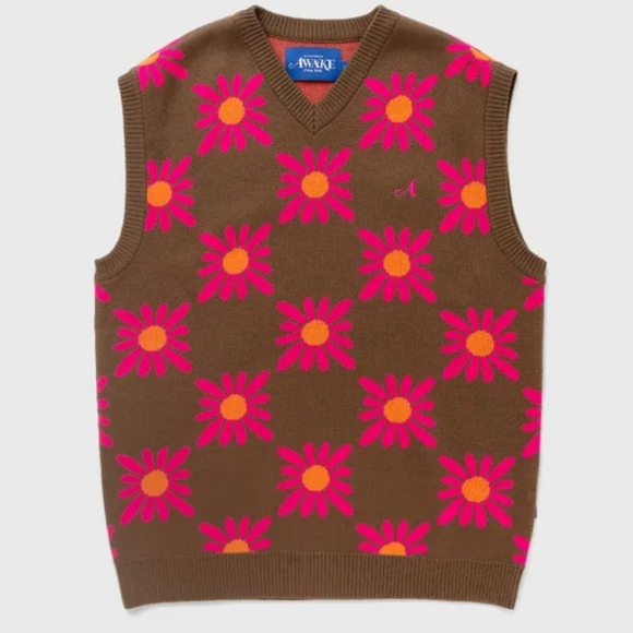 NWT Awake NY Floral Knit Vest, Size Small, Color Brown/Pink/Orange - Picture 2 of 13